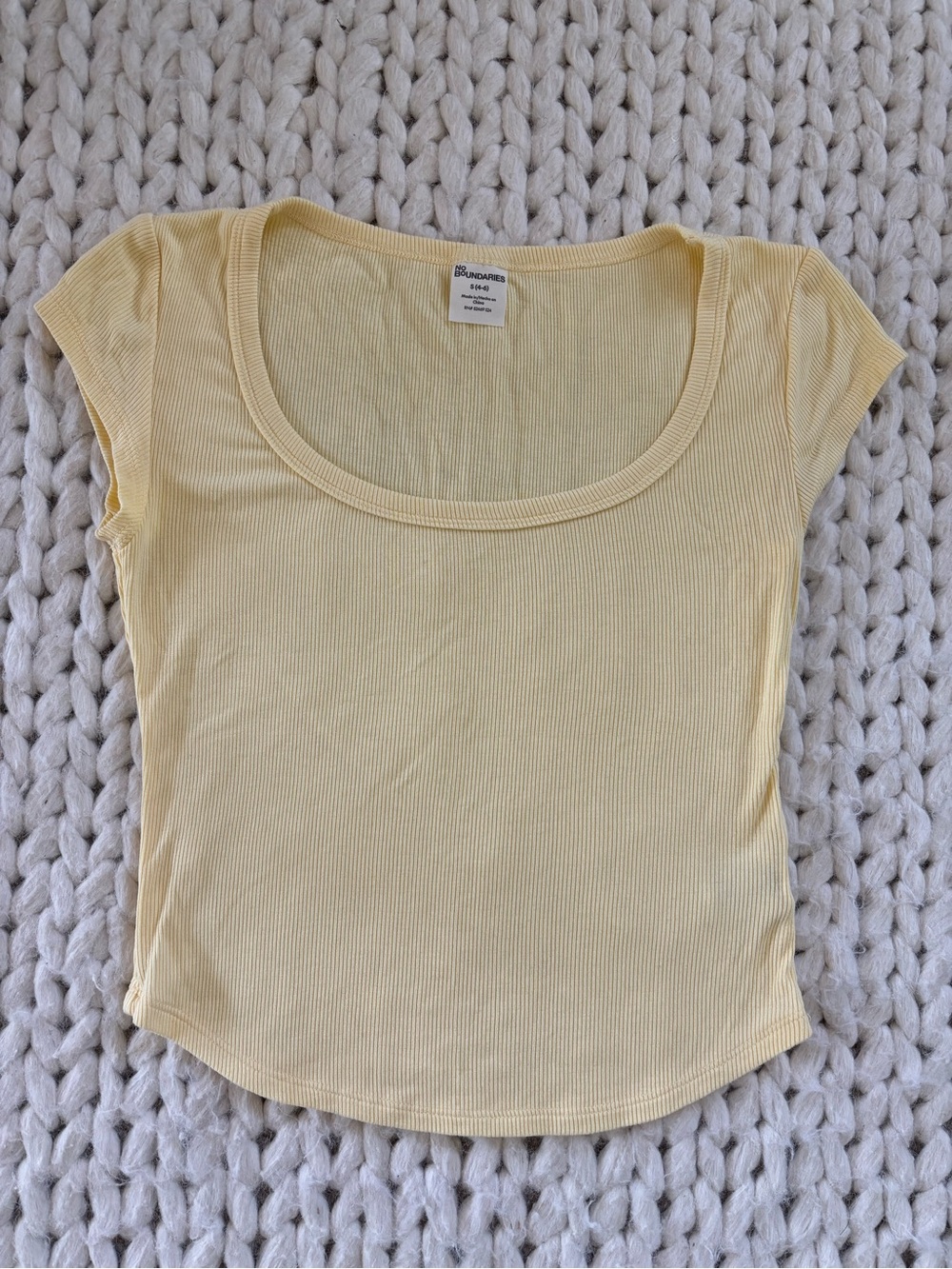 Pale Yellow Ribbed Scoop Neck Short Sleeve Top #cropped